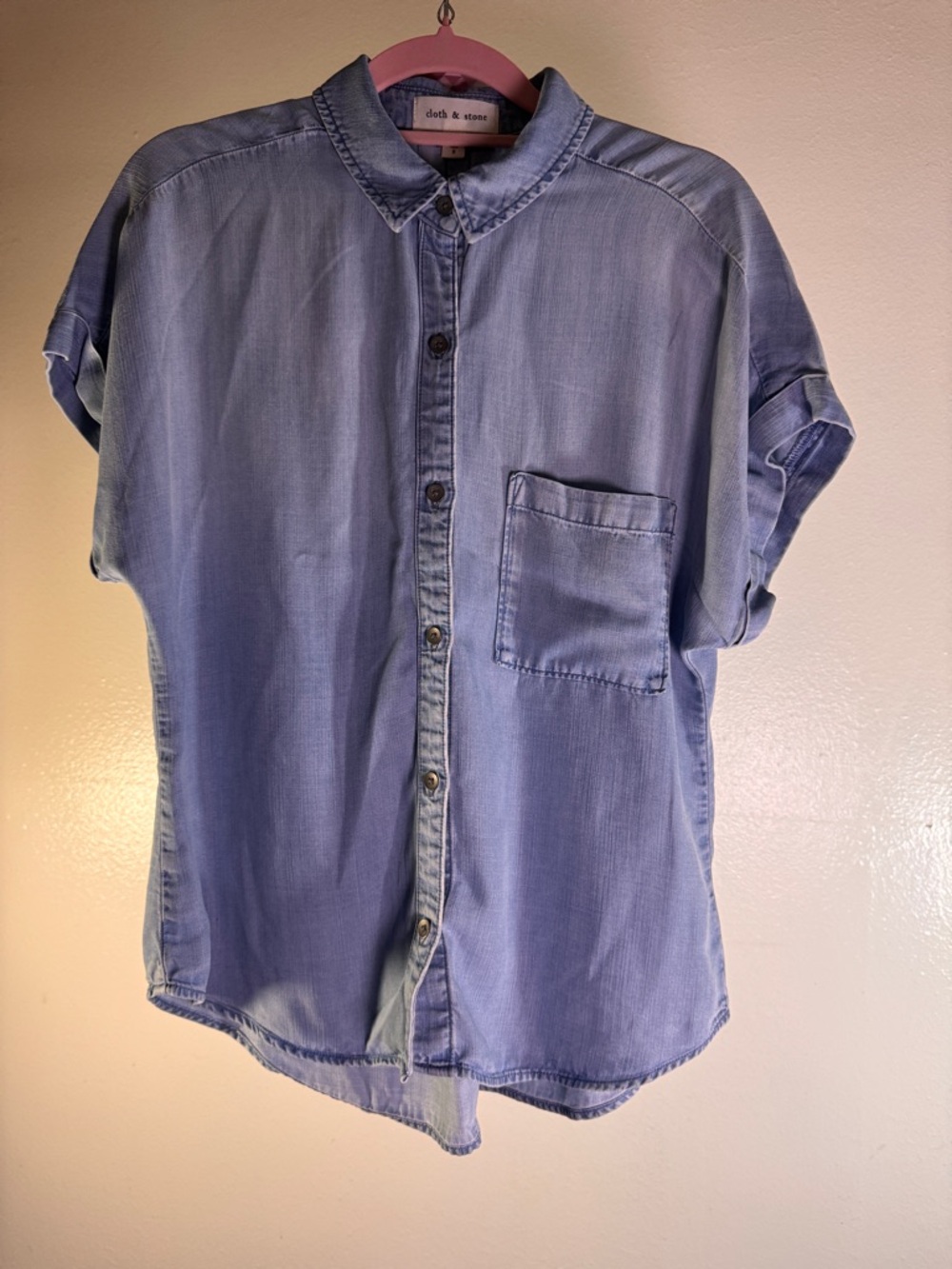 Cloth & Stone Soft 100% Tencel Blue Short Sleeve Button Down Shirt Small - Picture 3 of 9